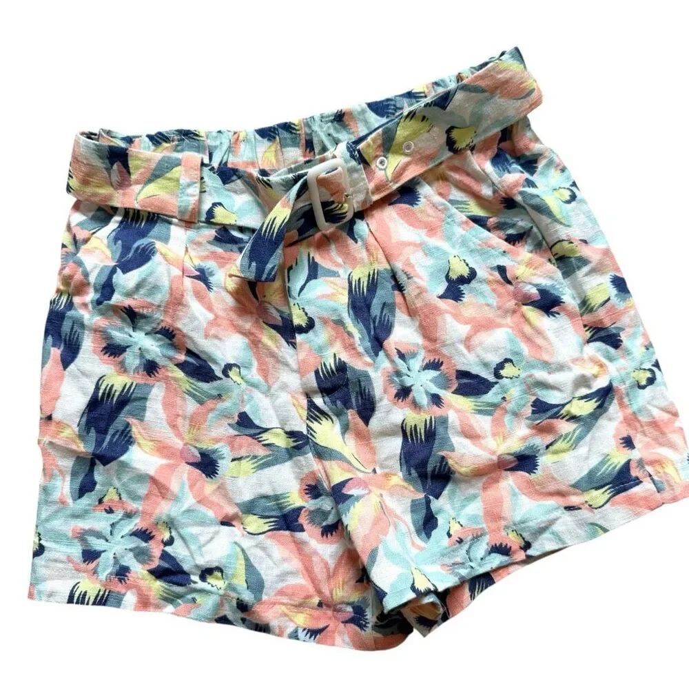 NWT Youth Girls Jessica Simpson Tropical Floral Print Belted Linen Shorts M 8/10